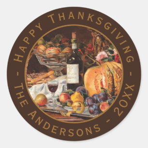 Vintage Thanksgiving Pumpkin Autumn Fruits Wine  Classic Round Sticker