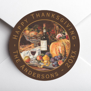 Vintage Thanksgiving Pumpkin Autumn Fruits Wine  Classic Round Sticker