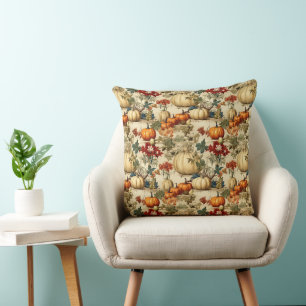 Vintage Thanksgiving Pumpkin Floral Harvest Cushion