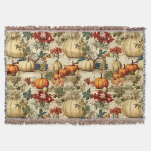 Vintage Thanksgiving Pumpkin Floral Harvest Throw Blanket