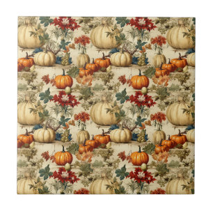 Vintage Thanksgiving Pumpkin Floral Harvest Tile