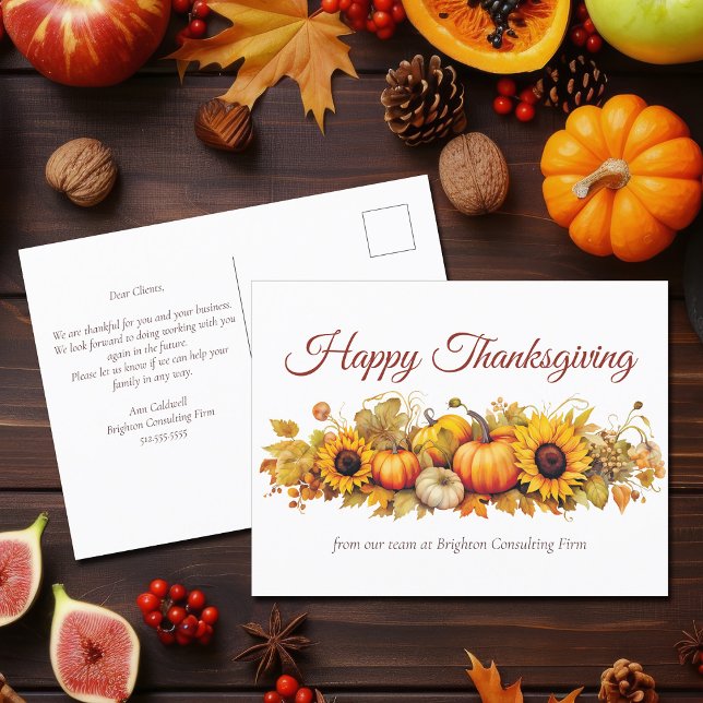 Vintage Thanksgiving Pumpkins Custom Company Holiday Postcard (Creator Uploaded)