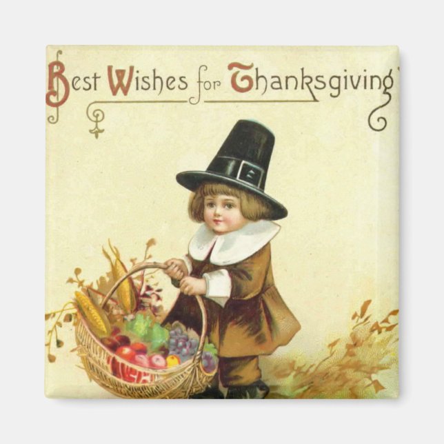Vintage Thanksgiving Square Magnet (Front)