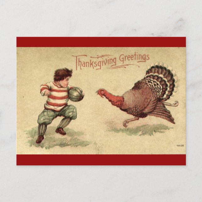 Vintage Thanksgiving Turkey and Boy Postcard (Front)