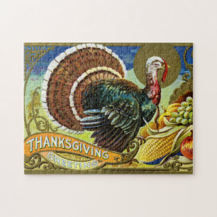 Vintage Thanksgiving Turkey and Fall Harvest Jigsaw Puzzle