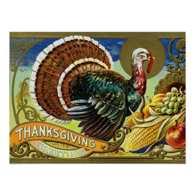 Vintage Thanksgiving Turkey and Fall Harvest  Poster (Front)