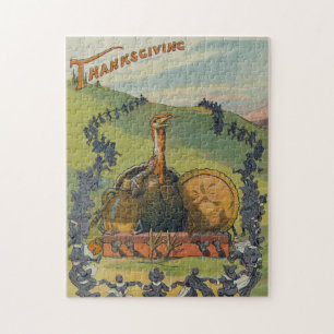 Vintage Thanksgiving Turkey and Feast Celebration Jigsaw Puzzle