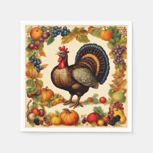 Vintage Thanksgiving Turkey and Fruit Harvest Napkin