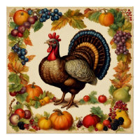 Vintage Thanksgiving Turkey and Fruit Harvest