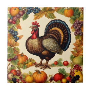 Vintage Thanksgiving Turkey and Fruit Harvest Tile