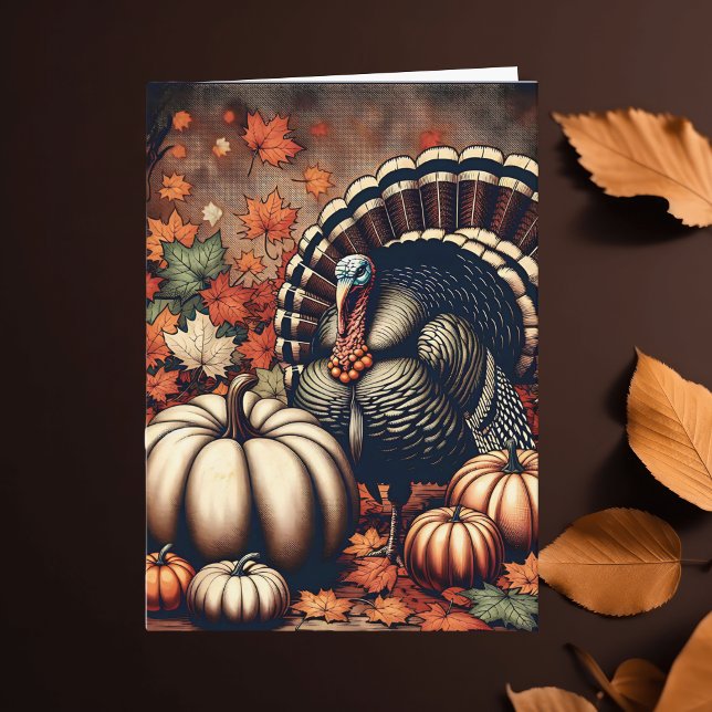 Vintage Thanksgiving Turkey and Pumpkins Card (Creator Uploaded)
