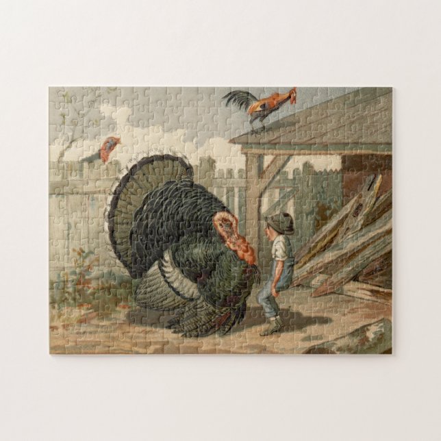 Vintage Thanksgiving Turkey Argument Illustration Jigsaw Puzzle (Horizontal)