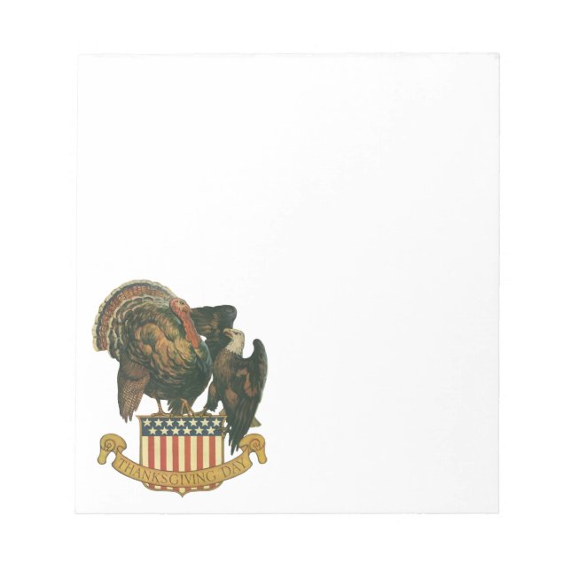 Vintage Thanksgiving Turkey, Eagle, American Flag Notepad (Front)