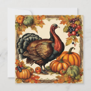 Vintage Thanksgiving Turkey, Fruit and Pumpkins  Card