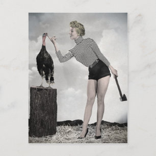 Vintage Thanksgiving Turkey Girl Postcard