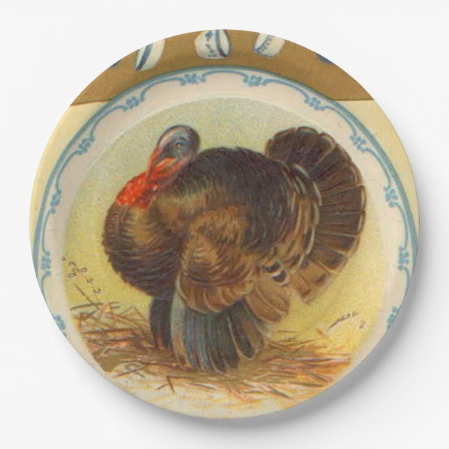 vintage Thanksgiving turkey Holiday Paper Plate (Front)