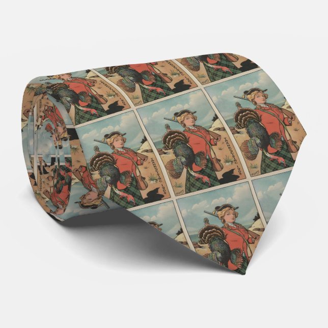 Vintage Thanksgiving Turkey Hunt (1904) Tie (Rolled)