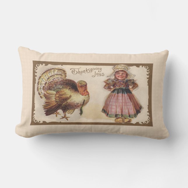 Vintage Thanksgiving Turkey Lumbar Cushion (Front)