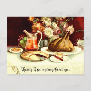 Vintage Thanksgiving Turkey & Meal Holiday Postcard