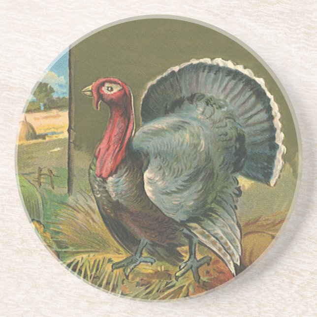 Vintage Thanksgiving, Turkey on the Farm Coaster (Front)