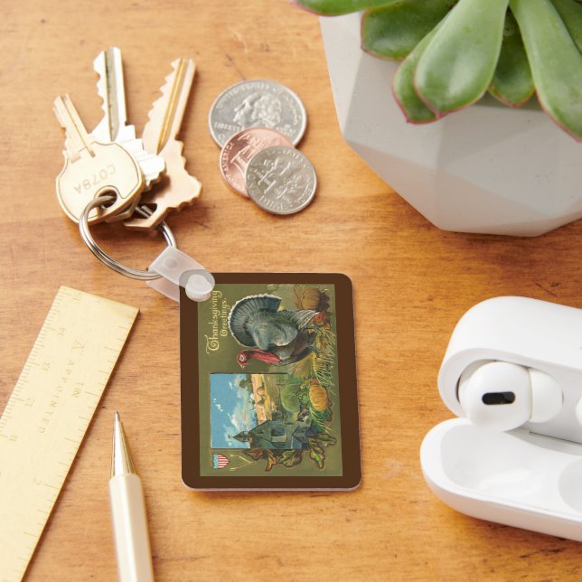 Vintage Thanksgiving, Turkey on the Farm Key Ring (Desk)