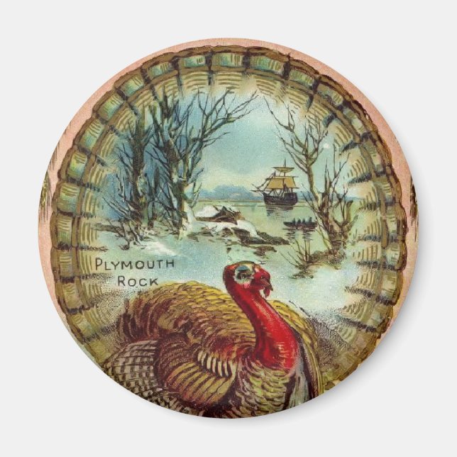 Vintage Thanksgiving Turkey Round Magnet (Front)