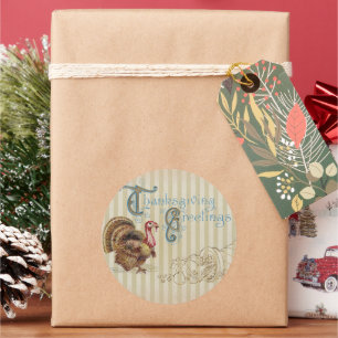 Vintage Thanksgiving Turkey Typography Classic Round Sticker