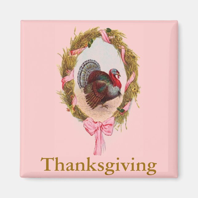 Vintage Thanksgiving Turkey Wreath Magnet (Front)