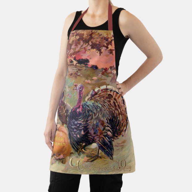 Vintage Thanksgiving Turkeys and Pumpkin Apron (Insitu)