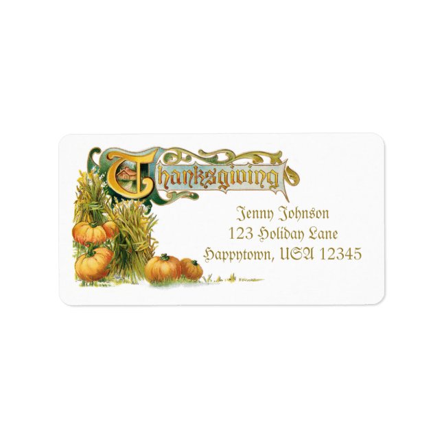 Vintage Thanksgiving Wheat and Pumpkins Label (Front)