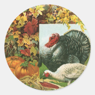 Vintage Thanksgiving, Wild Turkeys Autumn Colours Classic Round Sticker