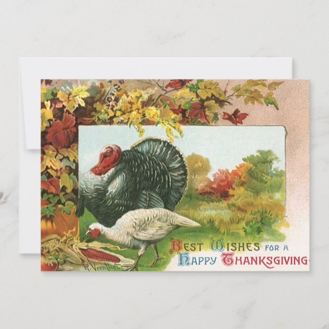Vintage Thanksgiving, Wild Turkeys Autumn Colours Holiday Card (Front)