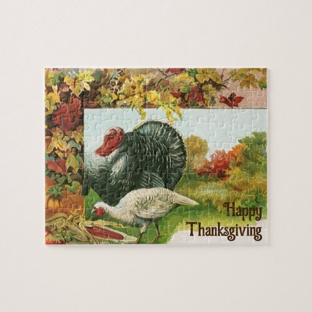 Vintage Thanksgiving, Wild Turkeys Autumn Colours Jigsaw Puzzle (Horizontal)