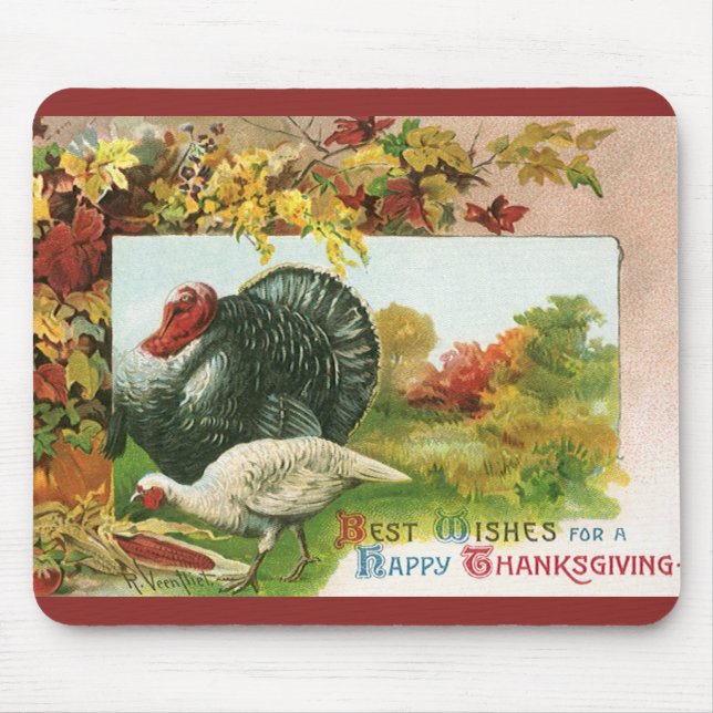 Vintage Thanksgiving, Wild Turkeys Autumn Colours Mouse Mat (Front)