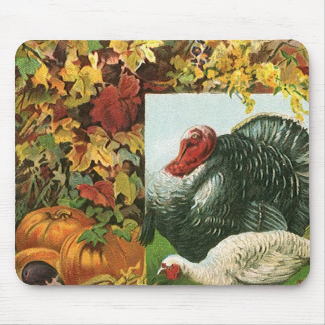 Vintage Thanksgiving, Wild Turkeys Autumn Colours Mouse Mat (Front)