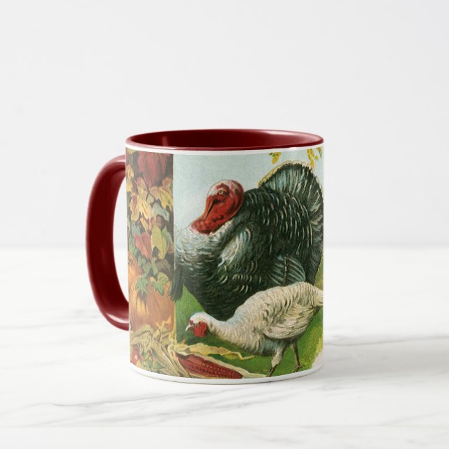 Vintage Thanksgiving, Wild Turkeys Autumn Colours Mug (Front Left)