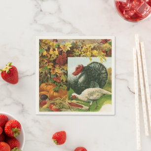 Vintage Thanksgiving, Wild Turkeys Autumn Colours Napkin