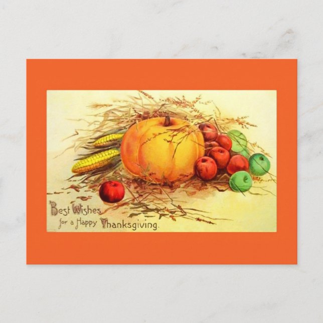 Vintage Thanksgiving Wishes Postcard (Front)