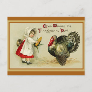 Vintage Thanksgiving Wishes Turkey Postcard