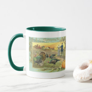 Vintage Thanksgiving with Turkeys and Pilgrims Mug