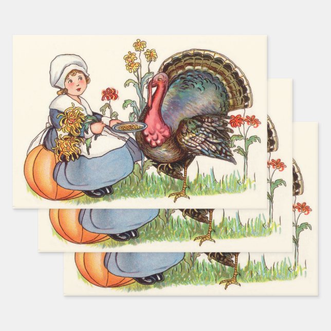 Vintage Thanksgiving Wrapping Paper Sheet (Set)