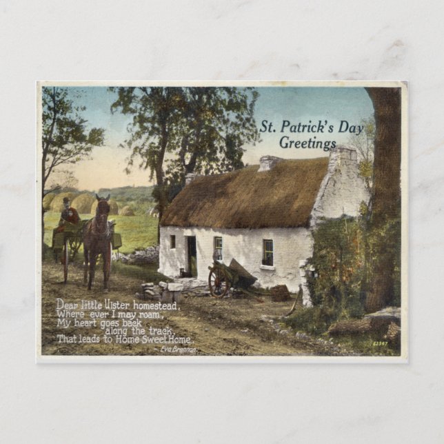 Vintage thatched cottage St. Patricks Day postcard (Front)