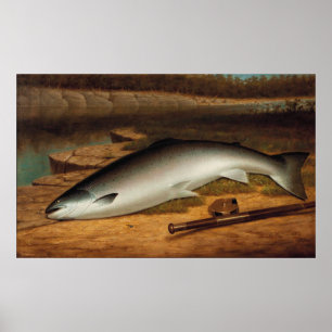 Vintage The Big Catch A Salmon on a River Bank Poster