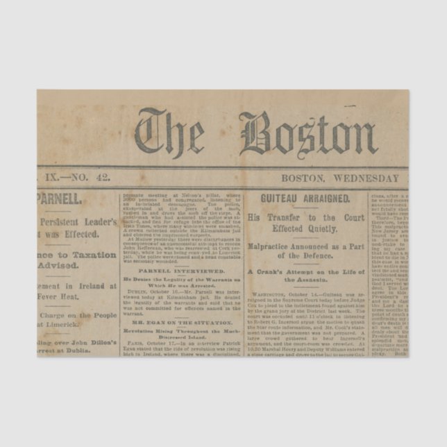 Vintage The Boston Newspaper Tissue Paper (Front)