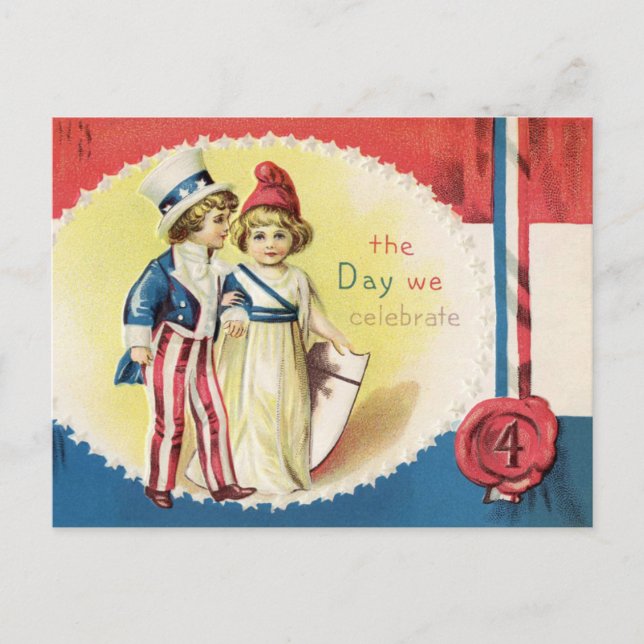 Vintage The Day We Celebrate July 4th Postcard (Front)