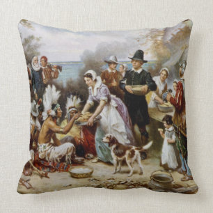 Vintage The First Thanksgiving 1621 Jean Ferris Cushion