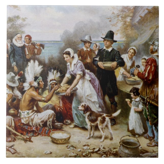 Vintage The First Thanksgiving 1621 Jean Ferris Tile (Front)