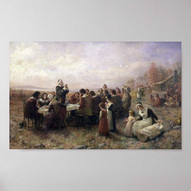 Vintage The First Thanksgiving at Plymouth Poster (Front)