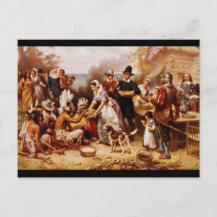Vintage The First Thanksgiving Painting Postcard