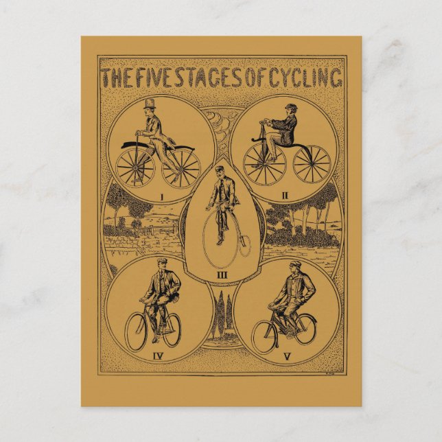 Vintage The Five Stages of Cycling Postcard (Front)